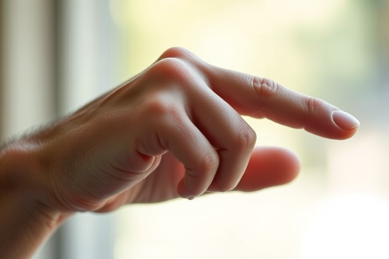 regenerate a close-up of a hand forming a pinch gesture, focus on the textures and details of the skin, use a 50mm lens at f/2.8, capture in natural light with a soft focus background, using a DSLR camera