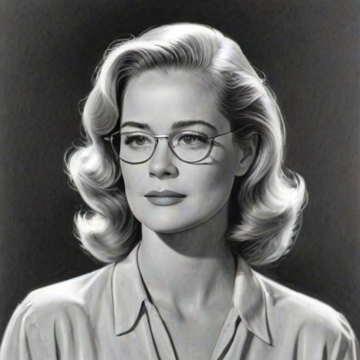 Graceful Cybill Shepherd, pencil sketch, portrait of Gorgeous woman 1939s in glasses, hair style beatnik, outline, clear lines, fine lines, 8k
