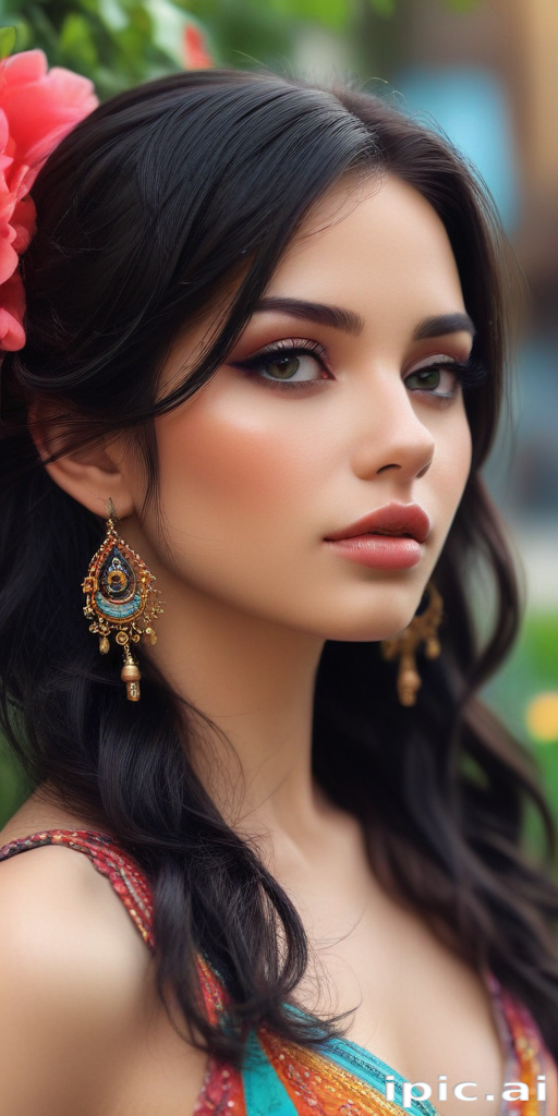 Stunning Portrait of a Young Woman with Elegant Jewelry and Flowers