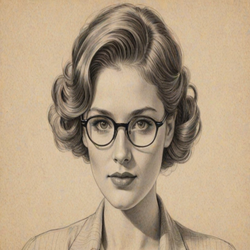 Beauteous Hannah Arterton, pencil sketch, portrait of Attractive woman 1937s in glasses, hair style beatnik, outline, clear lines, fine lines, 8k