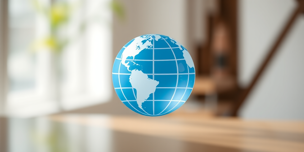 Generate a high-quality image of a globe icon with a clean design, using a 50mm lens, f/1.8 aperture, ISO 100, shooting in natural daylight from a frontal view with a shallow depth of field on a DSLR camera.