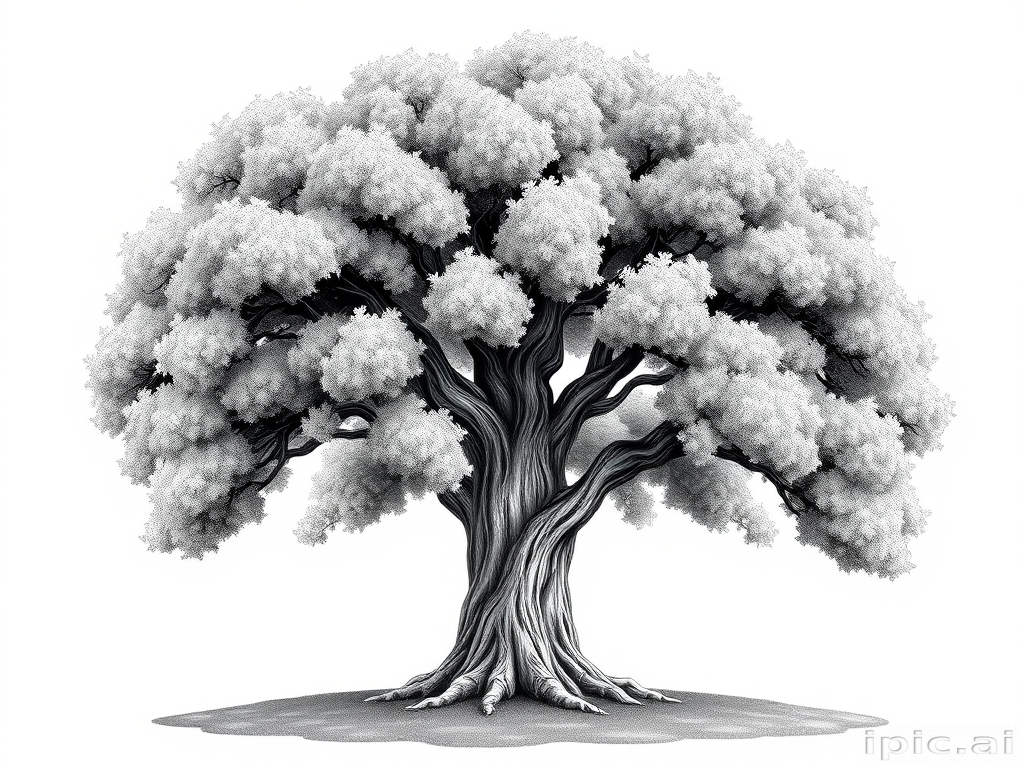 oak tree clipart black and white