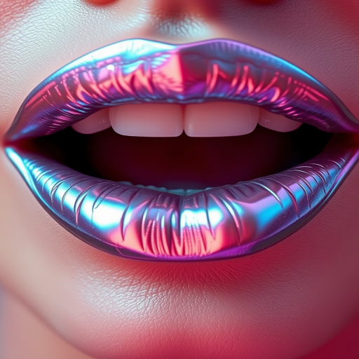 Innovative "Holographic Silver" lips featuring a futuristic, metallic sheen that shifts colors in different angles of light