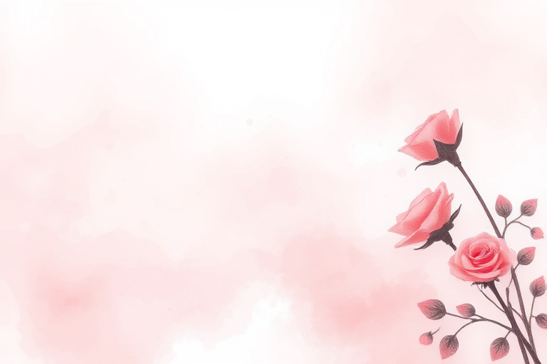 regenerate a soft, abstract background featuring blended pink and white hues with faint floral elements and texture, resembling watercolor painting with roses in the corner