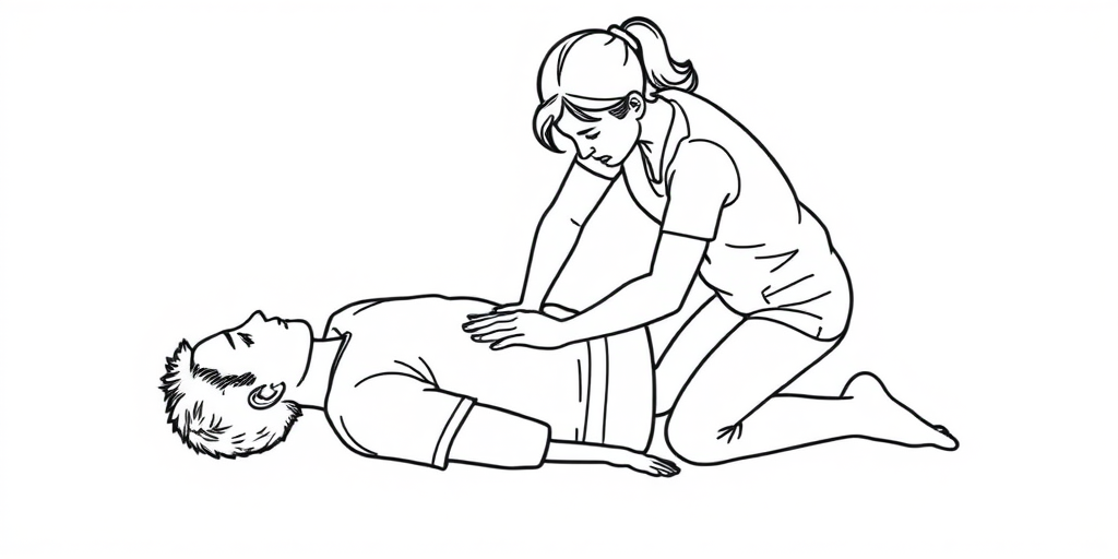 Create a minimalistic line art illustration of a person performing CPR on another person using a high-resolution vector style, shot with a Canon EOS R5 at f/4.0, ISO 200, 50mm lens, with soft natural lighting and a clean white background.