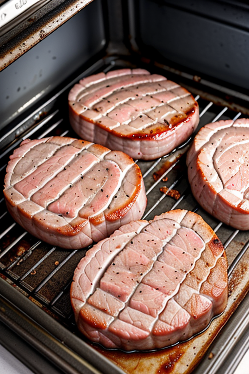 Sizzling Pork Chops Cooking In A Oven With Perfectly Grilled Stripes sizzling-pork-chops-cooking-in-a-oven-with-perfectly-grilled-stripes