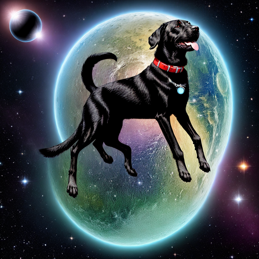 Free Ai Image Generator black labrador in space with black hole background