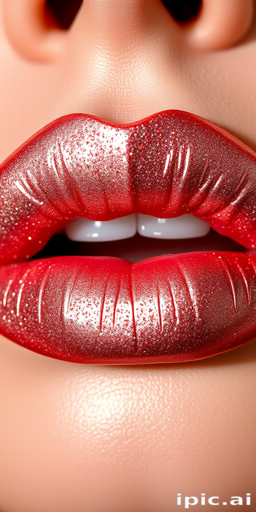 Metallic rose gold "Champagne Kiss" lip gloss with holographic sparkles, providing a multi-dimensional shine and hydrating properties for a glamorous night out