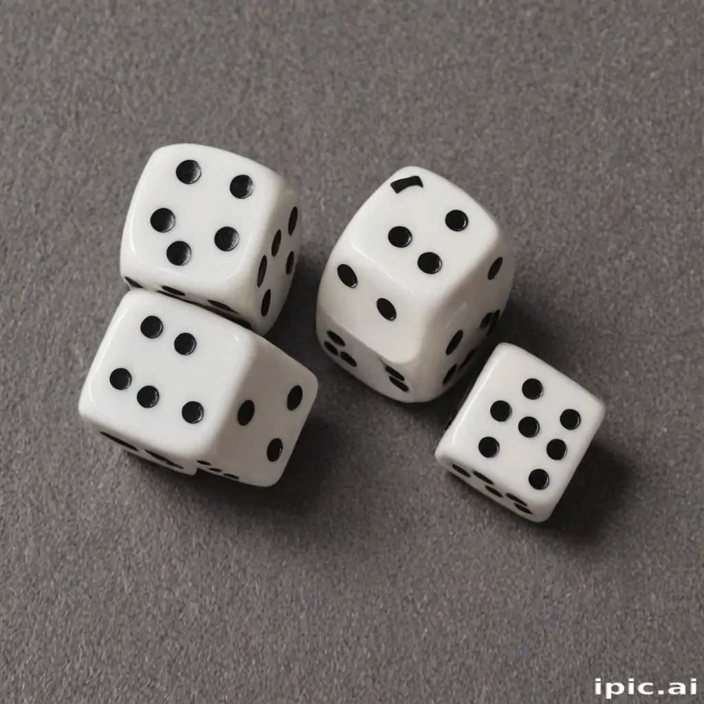 Four Dice Displayed on a Gray Surface, Showing Various Numbers and ...
