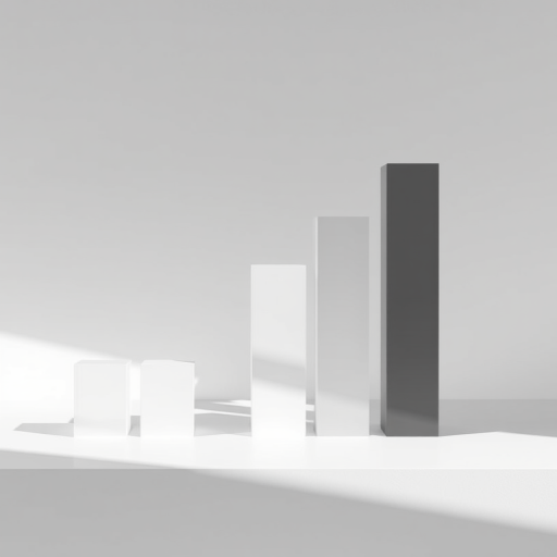 Create a high-resolution image of a simple, minimalist bar graph design with varying heights, using a clean, monochromatic color palette, captured with a DSLR camera at f/8, ISO 100, 1/250s, straight-on view, with natural lighting and soft shadows for depth.
