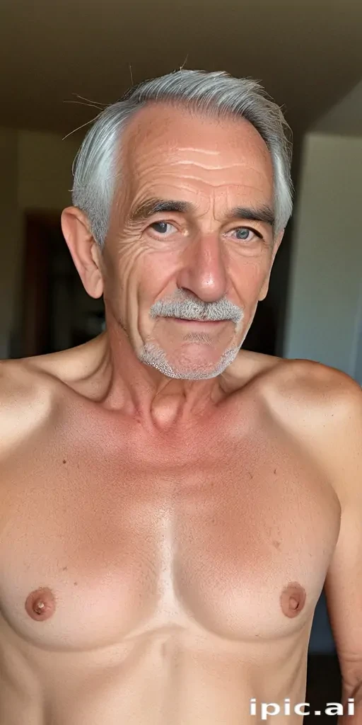 shirtless old man