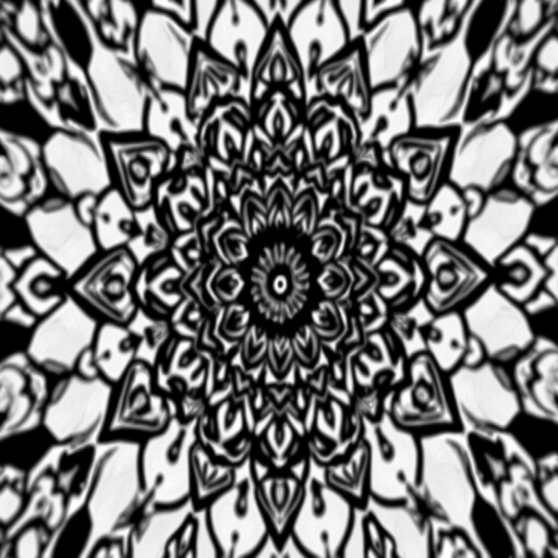 create a black and white mandala with intricate floral patterns and geometric designs, shot using a macro lens at f/8 aperture, 1/125 sec shutter speed, ISO 100, top-down view, digital art style