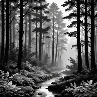 forest clipart black and white