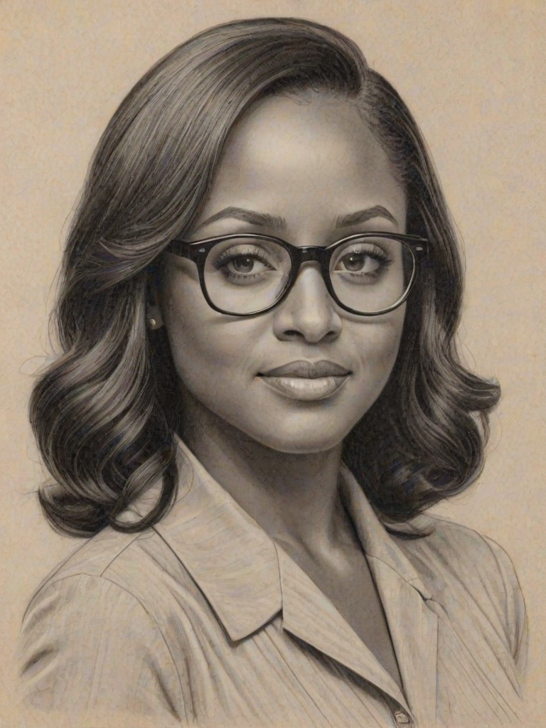 Superb Keshia Knight Pulliam, pencil sketch, portrait of Sublime woman 1934s in glasses, hair style beatnik, outline, clear lines, fine lines, 8k