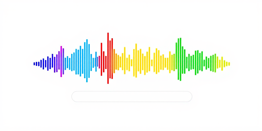 Create a minimalist digital art design featuring colorful sound wave bars in blue, red, yellow, and green against a white background, with a search bar below, using a Canon EOS R5 camera, 50mm lens, aperture f/2.8, ISO 100, shooting in HDR mode for enhanced color saturation and detail.