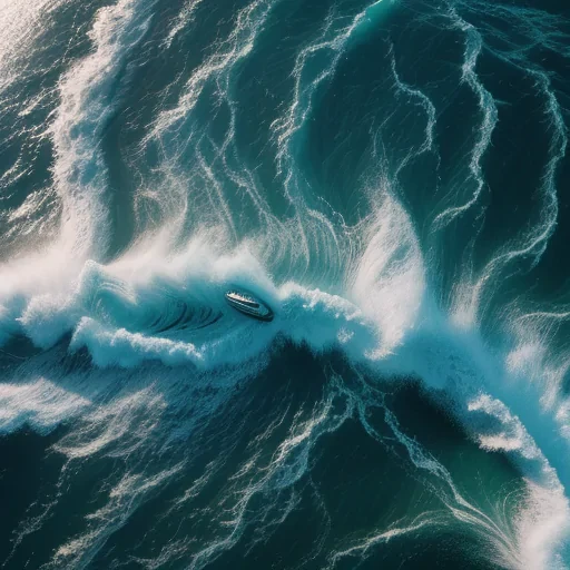 An Aerial View of a Boat Navigating Through Turbulent Ocean Waves