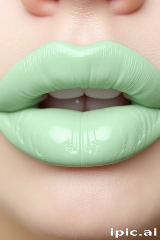 Pastel mint green lips with a creamy satin finish, "Pistachio Dream" boasts a unique and unexpected color choice with a soft, hydrated appearance