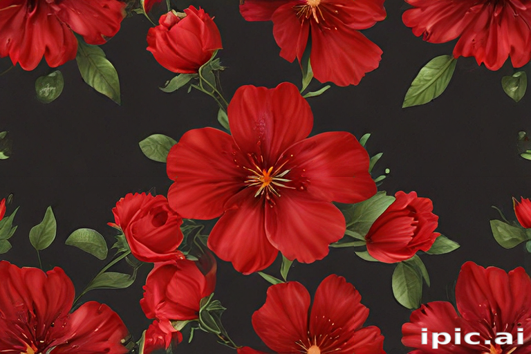Vibrant Red Flowers Against a Dark Background: A Floral Pattern Design.