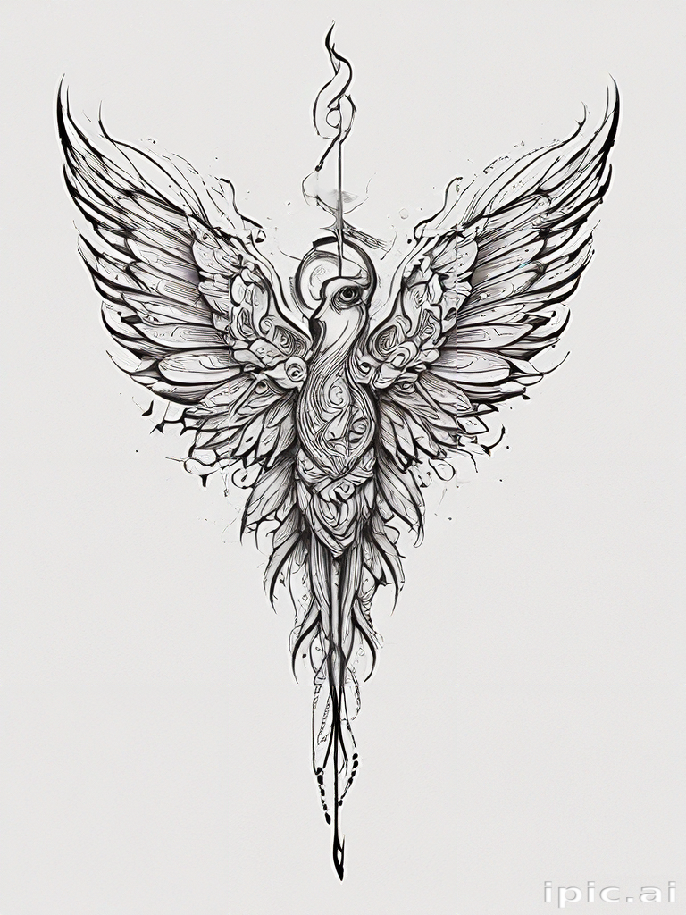 Intricate Black and White Design of a Majestic Winged Creature