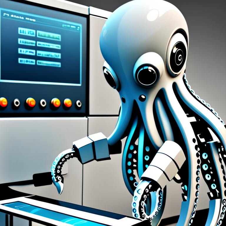 a cute octopus robot like operating a machine