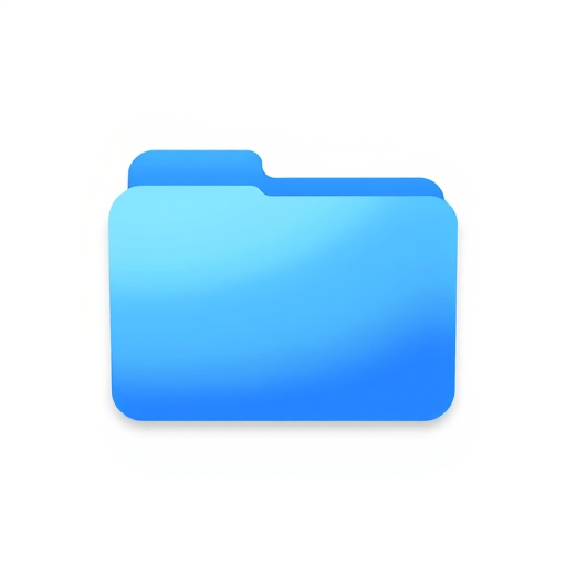 Create a smooth, gradient blue folder icon on a clean white background, shot with a Canon EOS R5, 50mm lens, aperture set to f/2.8, shutter speed 1/100s, and ISO 100 for optimal clarity and detail.