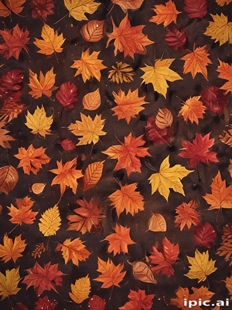 Beautiful Autumn Leaves in Various Colors Spread Across a Dark Background