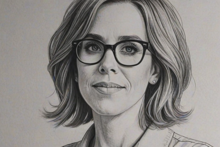 Captivating Kristen Wiig, pencil sketch, portrait of Wonderful woman 1965s in glasses, hair style beatnik, outline, clear lines, fine lines, 8k