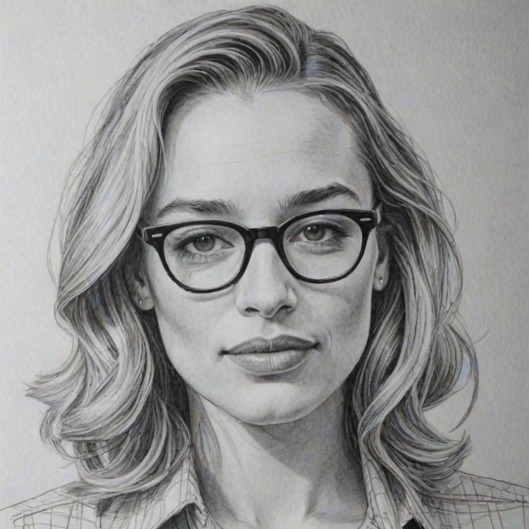 Pleasing Piper Perabo, pencil sketch, portrait of Magnificent woman 1942s in glasses, hair style beatnik, outline, clear lines, fine lines, 8k
