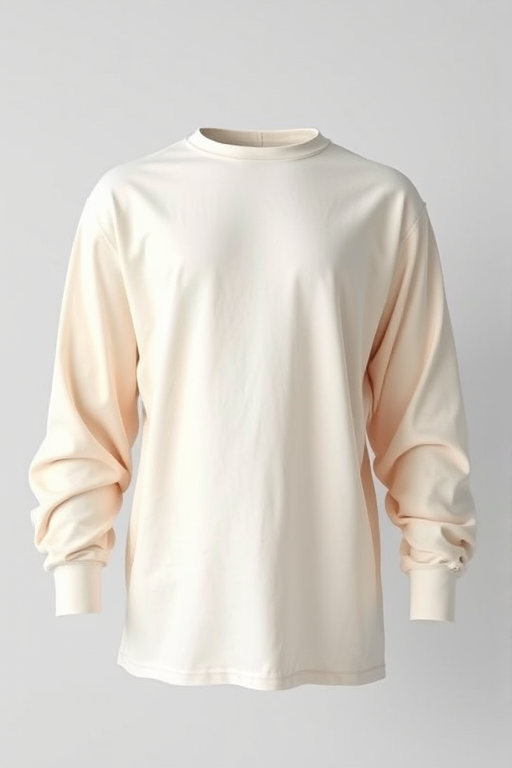 Create a highly detailed digital illustration of a simple long-sleeve shirt with a flowing design, captured from a front angle using a Canon EOS R5 camera with a 50mm f/1.2 lens at ISO 100, aperture f/8, and shutter speed 1/125 sec, in a clean studio setting to enhance image quality.