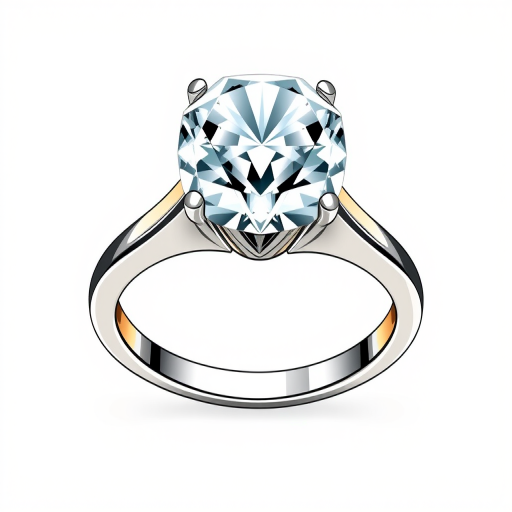 create a detailed illustration of a diamond ring with a geometric diamond on top, use a DSLR camera with a 50mm lens, aperture f/1.8, ISO 100, studio lighting, shot from a 45-degree angle to enhance the sparkle and clarity of the diamond while keeping the ring in sharp focus.