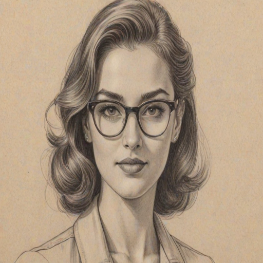 Superb Daya, pencil sketch, portrait of Ravishing woman 1945s in glasses, hair style beatnik, outline, clear lines, fine lines, 8k