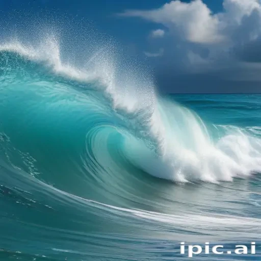 Majestic Ocean Wave Crashing Under a Bright Blue Sky and Fluffy Clouds
