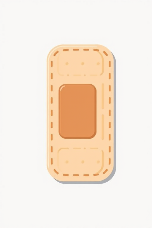 create an illustration of a rectangular adhesive bandage with a central brown pad and dotted edges in a light tan color