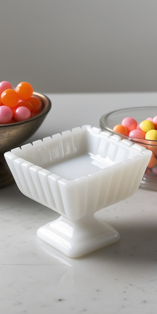 milk glass square candy dish