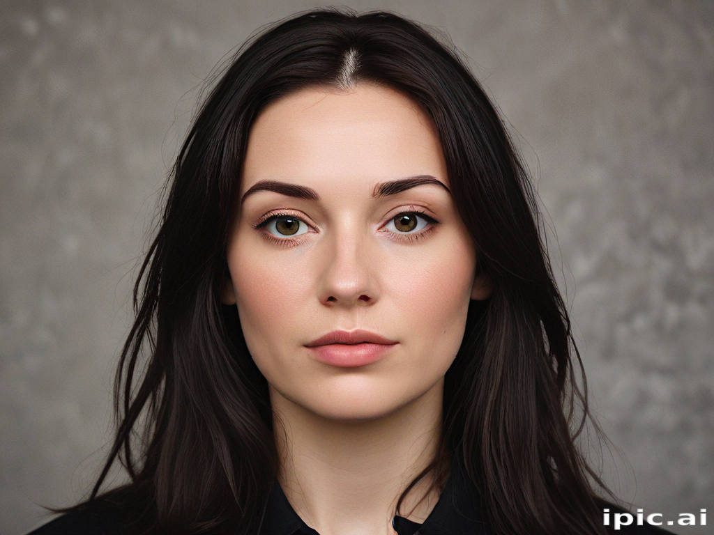Portrait of a Young Woman with Long Dark Hair Against a Neutral Background