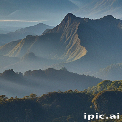 Majestic Mountain Landscape Shrouded in Mist with Lush Greenery Below