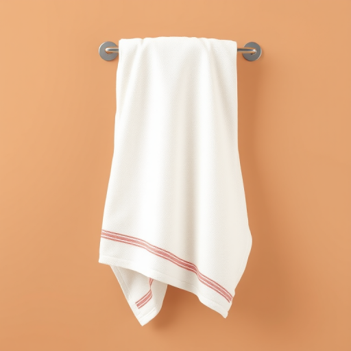 Generate a high-resolution digital illustration of a hanging towel on a holder against a soft brown background, using a Canon EOS R5 with an aperture of f/8, ISO 100, and a 50mm lens for sharp focus and vibrant colors.