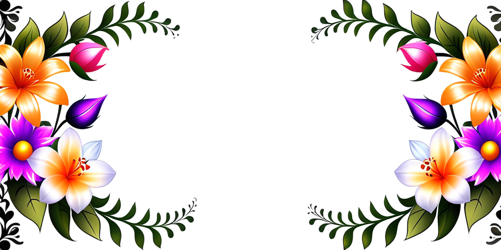 Elegant Floral Border Design with Colorful Flowers and Lush Green Leaves