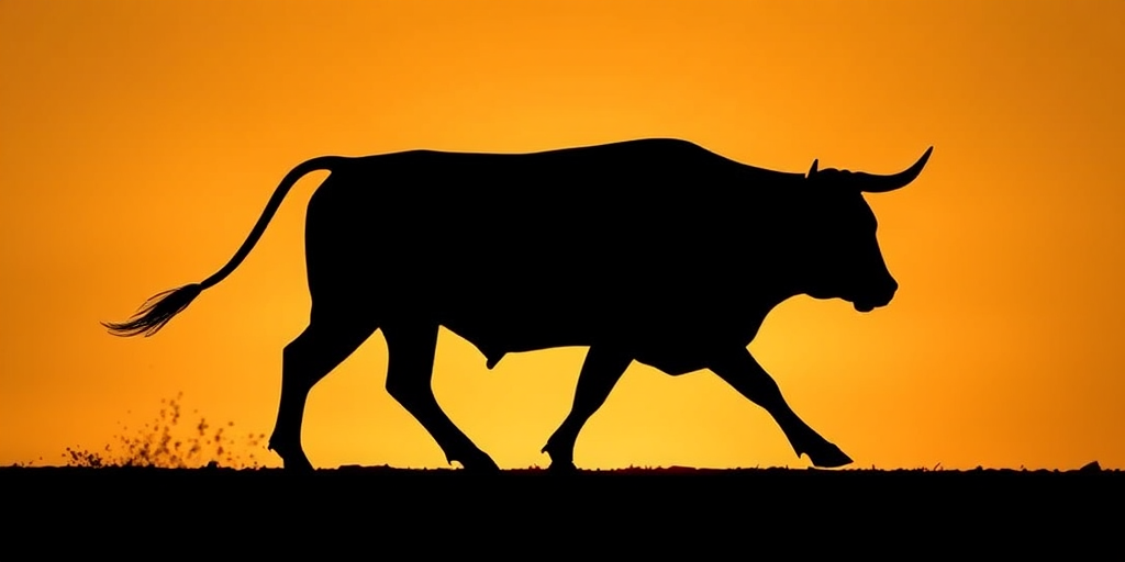 regenerate a high-resolution silhouette of a bull walking, captured with a Canon EOS R5 at f/8, ISO 100, 1/200 sec, with a side view, using a telephoto lens for enhanced detail and contrast