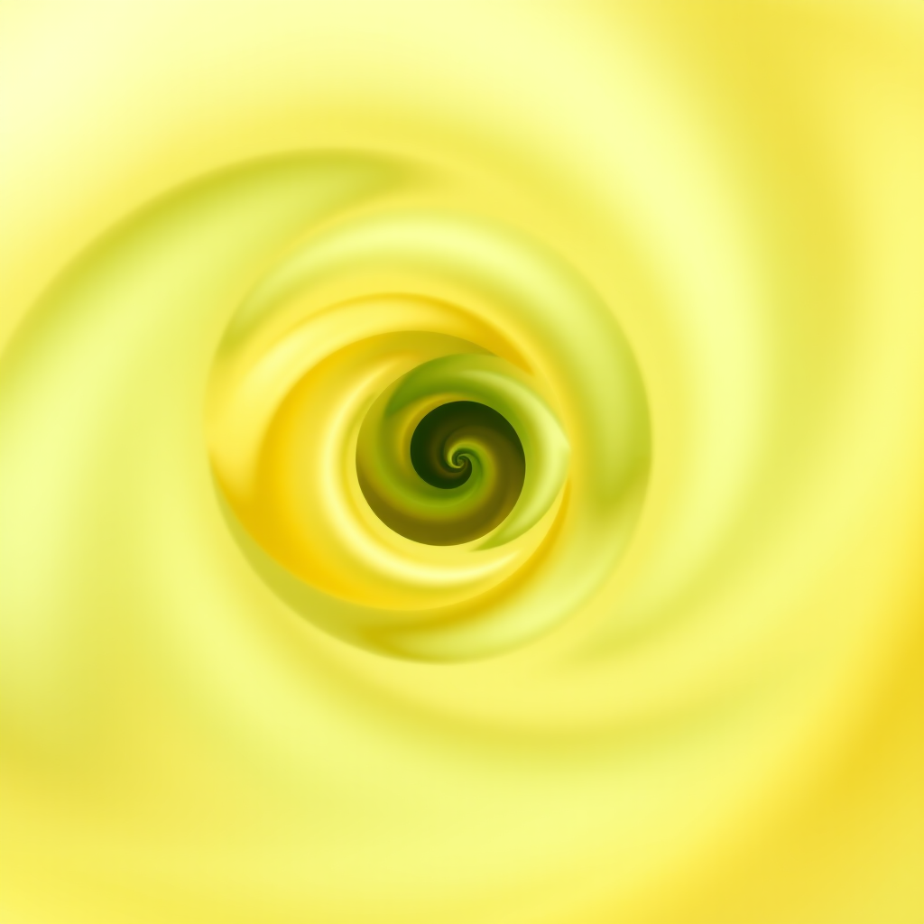 Generate a swirling abstract image with light green and yellow tones in a smooth spiral pattern, using a Canon EOS R5 with a 50mm f/1.2 lens, aperture set to f/4.0, shutter speed at 1/125 sec, ISO 100, and a soft focus effect to enhance image quality.