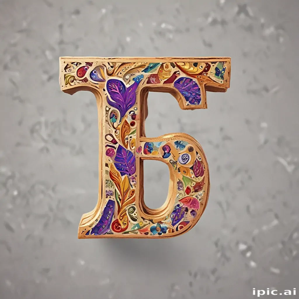 Intricately Carved Letter 'Б' Adorned with Colorful Floral Designs