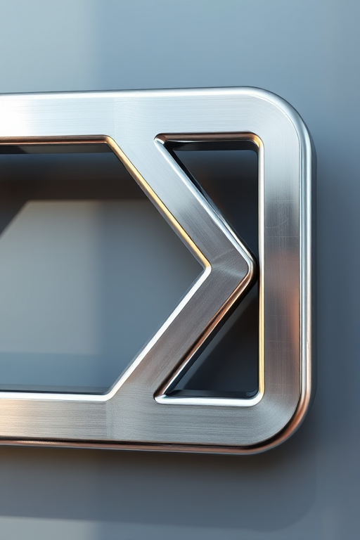 Regenerate a metallic frame with a minimalist design, rendered in high resolution, using a DSLR camera settings of f/2.8 aperture, ISO 100, and a shutter speed of 1/60s, in a close-up view, with natural lighting to enhance reflections and textures.