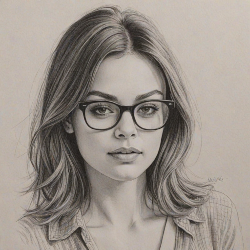 Delightful Mila Kunis, pencil sketch, portrait of Attractive woman 1962s in glasses, hair style beatnik, outline, clear lines, fine lines, 8k