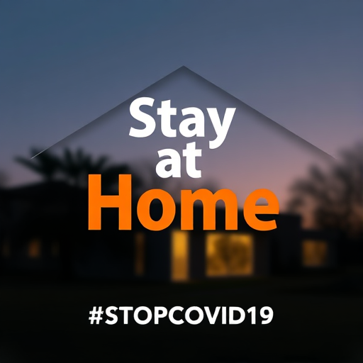 Create a high-resolution image of a stylized house outline with the text "Stay at Home" in bold, modern typography and the hashtag "#STOPCOVID19" below it, using a Canon EOS R camera with a 50mm lens, aperture f/1.8, ISO 100, soft natural lighting.