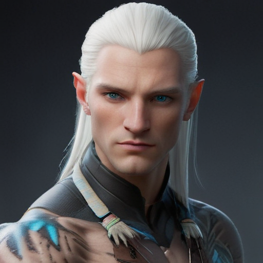 Male oc from avatar na'vi with white skin, white hair, blue eyes