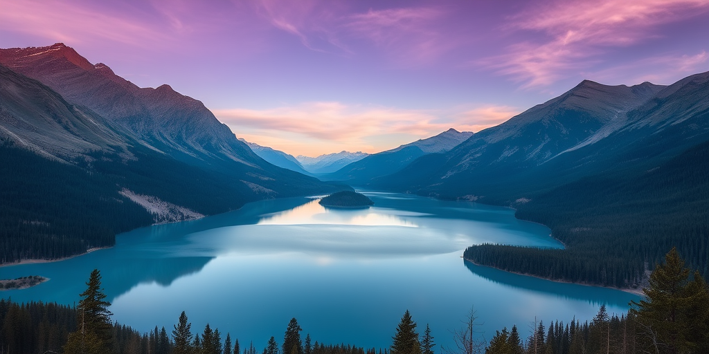 Generate a landscape photograph of a serene lake surrounded by mountains, taken with a DSLR camera at f/8 aperture, 1/200 sec shutter speed, ISO 100, with a wide-angle lens from a low angle perspective during golden hour for enhanced lighting and detail.
