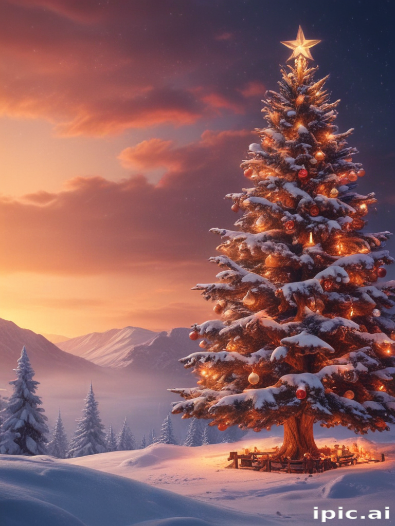 Beautifully Decorated Christmas Tree Illuminated Against a Winter ...
