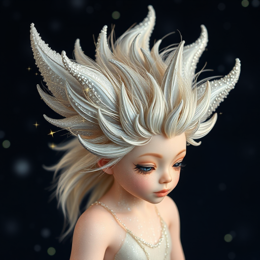 Celestial Stardust Pixie featuring a shimmering blend of silver and pale gold tones, styled into textured spikes resembling twinkling stars in the night sky