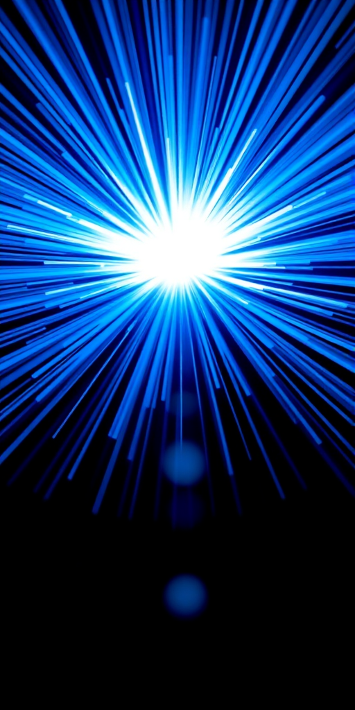 Generate a high-resolution image of a bright blue radial burst emanating from a central point, using a DSLR camera with a 50mm lens, f/1.8 aperture, ISO 100, and a shutter speed of 1/200 sec, in a high dynamic range style.