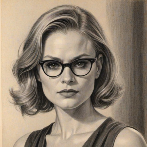 Fascinating Anna Paquin, pencil sketch, portrait of Exquisite woman 1931s in glasses, hair style beatnik, outline, clear lines, fine lines, 8k
